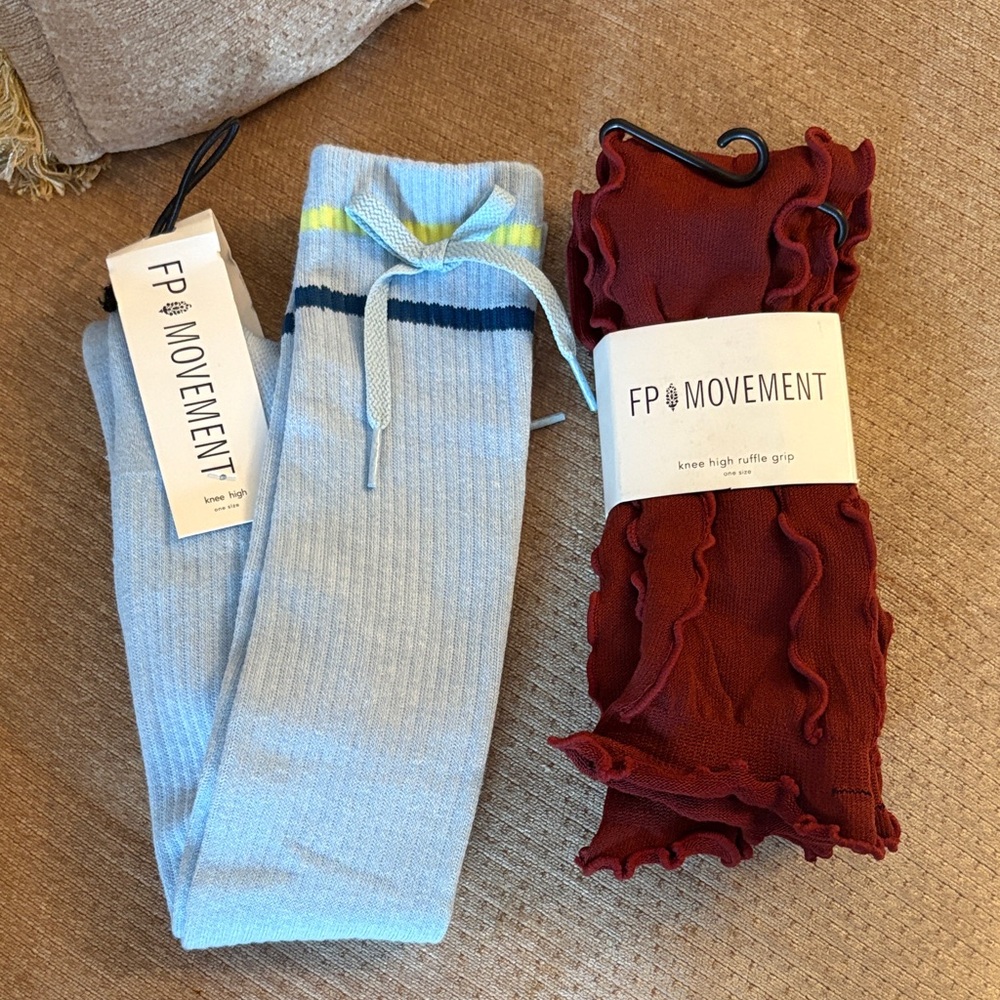 Free People Movement Sock Bundle✨NWT Knee High Ruffle Grip + Knee High Baby Blue